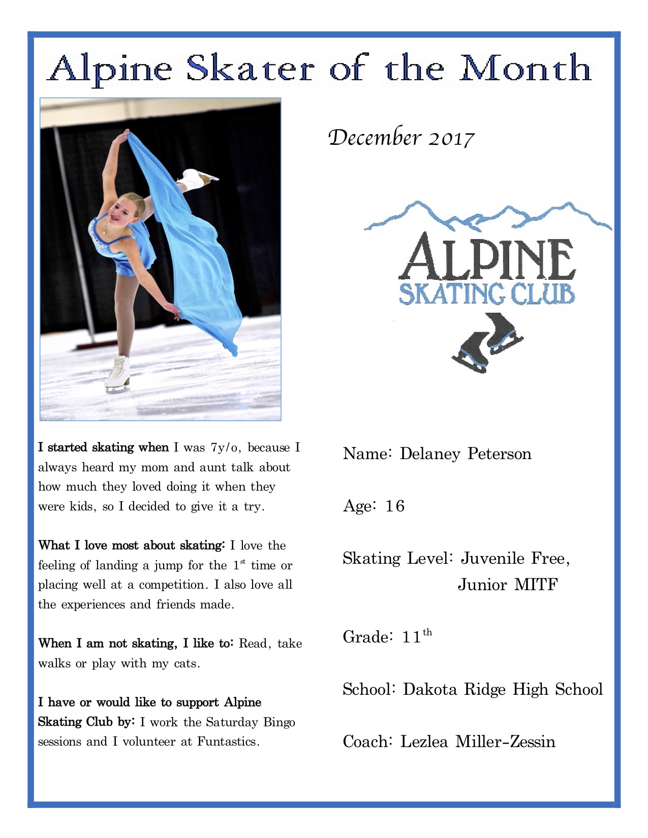 Alpine Skater of the Month:Delaney