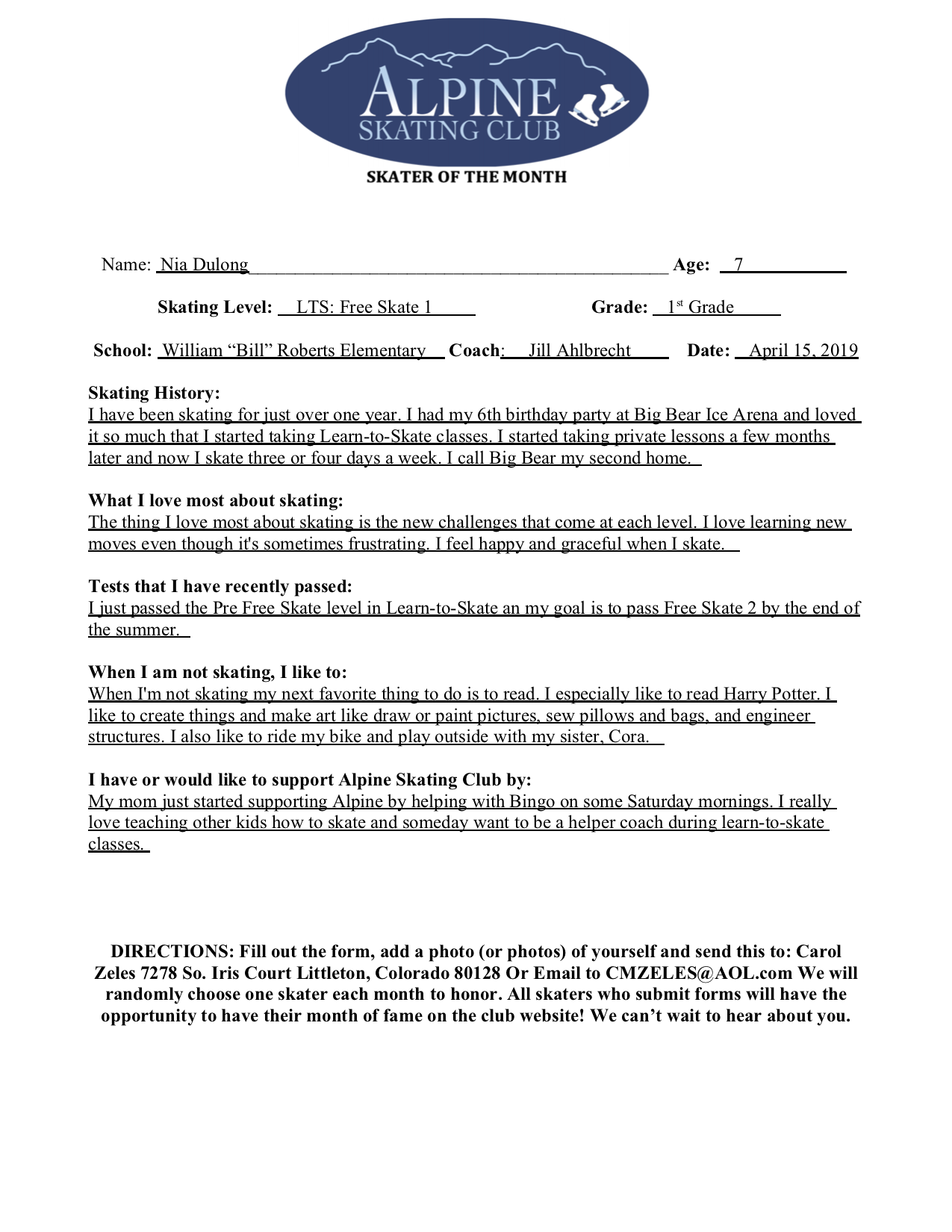 skater of the month - Nia Dulong